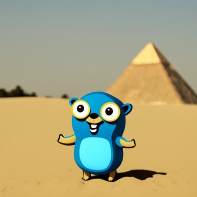 Go Blue Gopher in front of the pyramids.