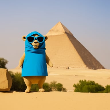 Go Blue Gopher explores the pyramids in Egypt.