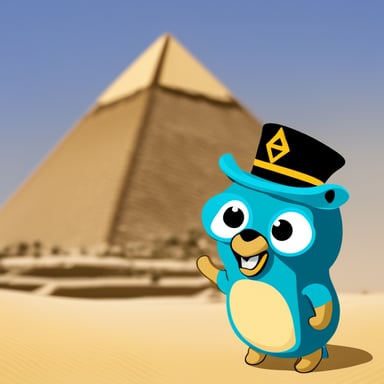 Go Blue Gopher explores the pyramids in Egypt.