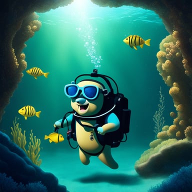 Go Blue Gopher showing magic tricks while scuba diving.