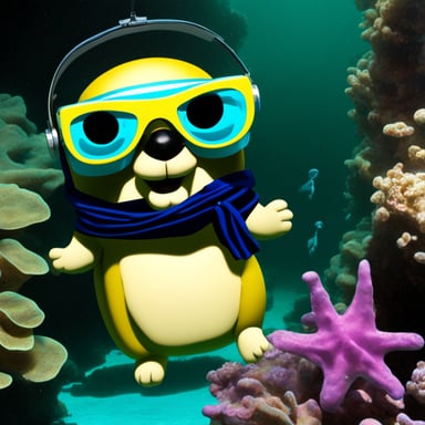 Go Blue Gopher showing magic tricks while scuba diving.