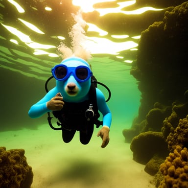 Go Blue Gopher showing magic tricks while scuba diving.