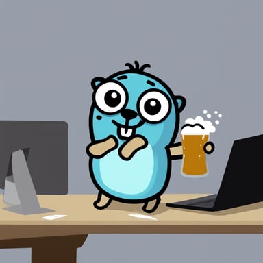 Go blue gopher, angry, tries to code and drink beer.
