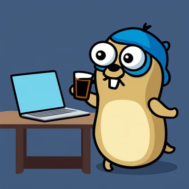 Go blue gopher, angry, tries to code and drink beer.