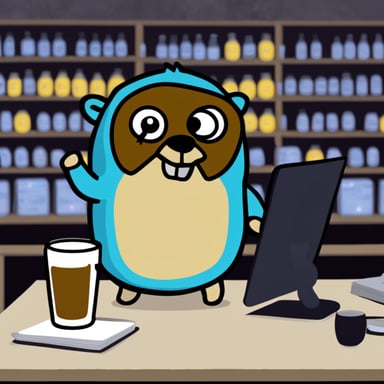 Go blue gopher, angry, tries to code and drink beer.