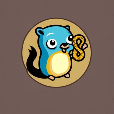 Go blue gopher hungrily devouring a sad python snake, resembling the python logo.