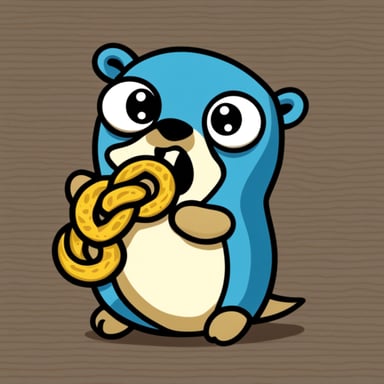 Go blue gopher hungrily devouring a sad python snake, resembling the python logo.