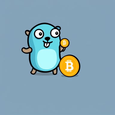 Go Blue Gopher holding a bitcoin
