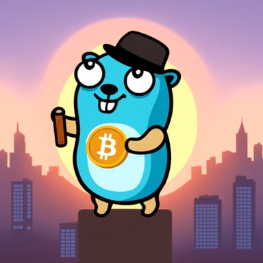 Go Blue Gopher holding a bitcoin
