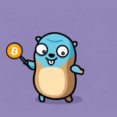Go Blue Gopher holding a bitcoin.