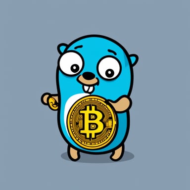 Go Blue Gopher holding a bitcoin.