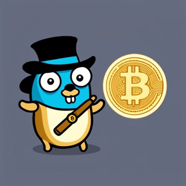 Go Blue Gopher holding a bitcoin.