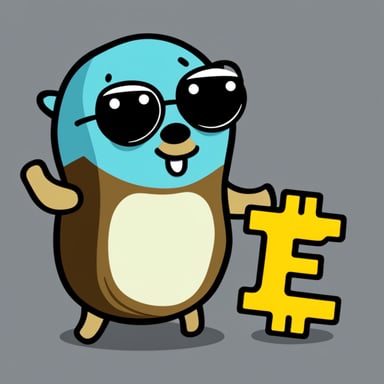 Go Blue Gopher holding a bitcoin.
