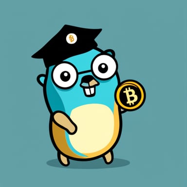 Go Blue Gopher holding a bitcoin.