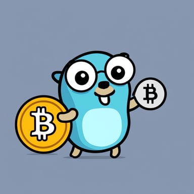 Go Blue Gopher holding a bitcoin.