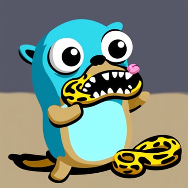 Go blue gopher eating a python.