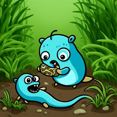 Go blue gopher eating a python.