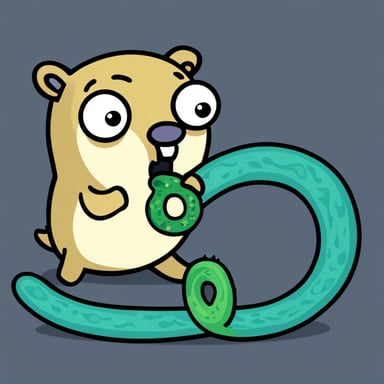 Go Blue Gopher eating a green python snack.
