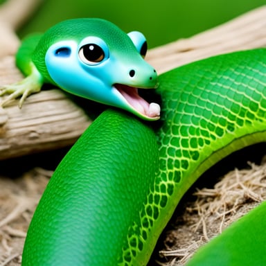 Go Blue Gopher eating a green python snack.