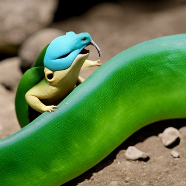 Go Blue Gopher eating a green python snack.