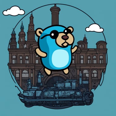 Go Blue Gopher together with a Kubernetes logo sightseeing in Berlin.