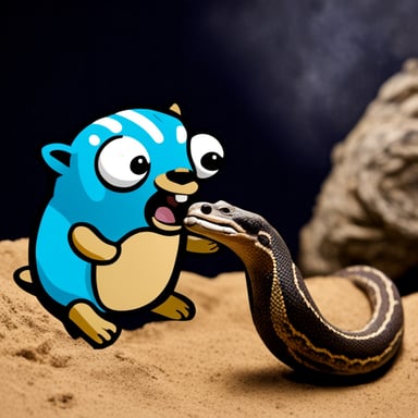 Go Blue Gopher eating a python snake for dinner.