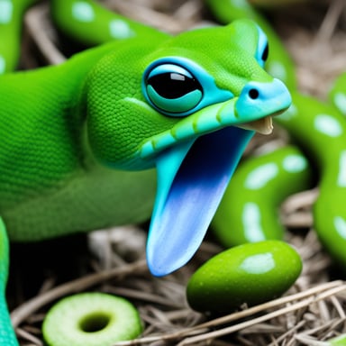 Go Blue Gopher was seen enjoying a rather unusual snack, a green python. The vibrant hues of the python contrasted strikingly against Go Blue Gopher's distinctive blue fur. Each bite was taken with evident relish, showcasing the gopher's unique dietary preference.