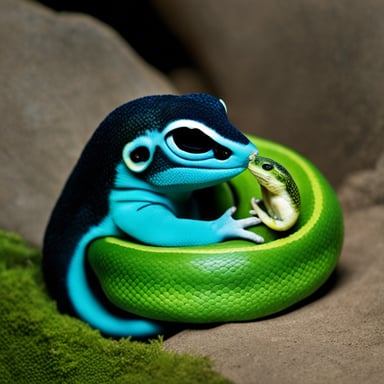 Go Blue Gopher was seen enjoying a rather unusual snack, a green python. The vibrant hues of the python contrasted strikingly against Go Blue Gopher's distinctive blue fur. Each bite was taken with evident relish, showcasing the gopher's unique dietary preference.
