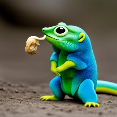 Go Blue Gopher was seen enjoying a rather unusual snack, a green python. The vibrant hues of the python contrasted strikingly against Go Blue Gopher's distinctive blue fur. Each bite was taken with evident relish, showcasing the gopher's unique dietary preference.
