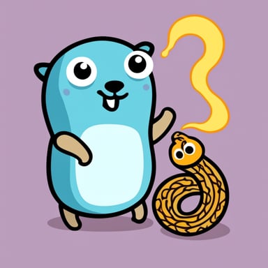 Go blue gopher with a snake in its mouth.