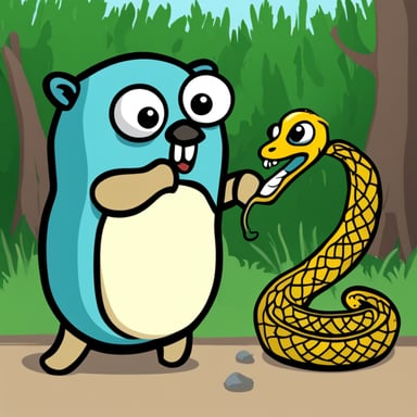 Go blue gopher with a snake in its mouth.