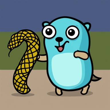 Go blue gopher with a snake in its mouth.