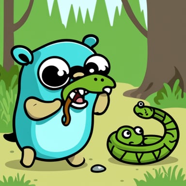 Go blue gopher with a snake in its mouth.
