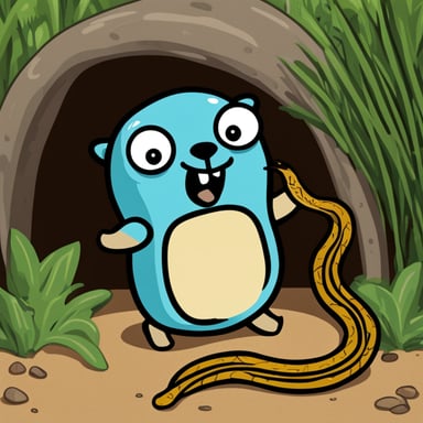Go blue gopher with a snake in its mouth.