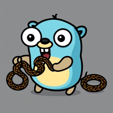 Go blue gopher with a snake in its mouth.