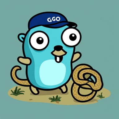 Go blue gopher with a snake in its mouth.