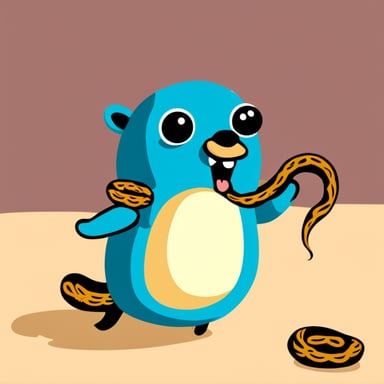 Go blue gopher with a snake in its mouth.