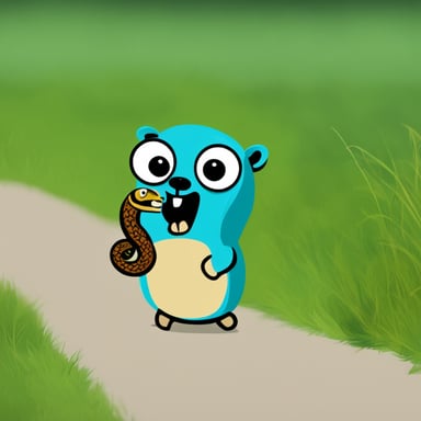 Go blue gopher with a snake in its mouth.