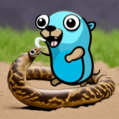 Go blue gopher with a snake in its mouth.
