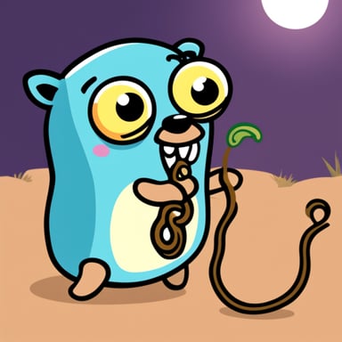 Go blue gopher with a snake in its mouth.