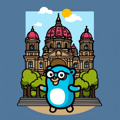 Go Blue Gopher sightseeing Berlin in a T-shirt with ArgoCD.