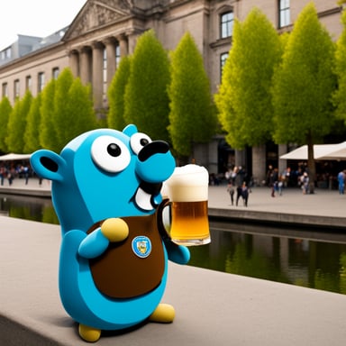 Go Blue Gopher drinking beer in Berlin