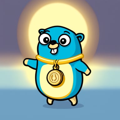 Go Blue Gopher with a gold locket around its neck