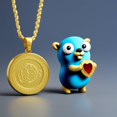 Go Blue Gopher with a gold locket around its neck