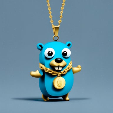 Go Blue Gopher with a gold locket around its neck