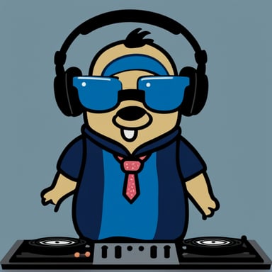 A go blue gopher as a DJ, with headphones and a turntable, looking like it's dropping the beat.
