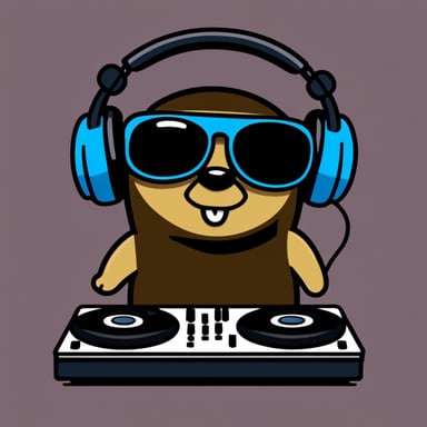A go blue gopher as a DJ, with headphones and a turntable, looking like it's dropping the beat.
