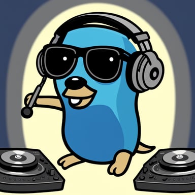 A go blue gopher as a DJ, with headphones and a turntable, looking like it's dropping the beat.