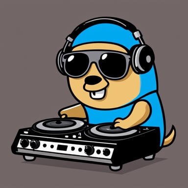 A go blue gopher as a DJ, with headphones and a turntable, looking like it's dropping the beat.