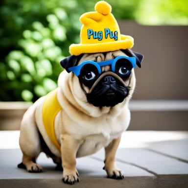 Go blue gopher as a pug dog with LIVI PPLS written on her hat.